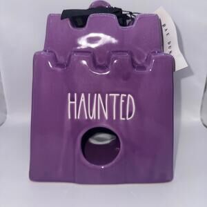 Rae Dunn HAUNTED Sand Castle Shaped Birdhouse Purple Ceramic  Halloween  Decor
